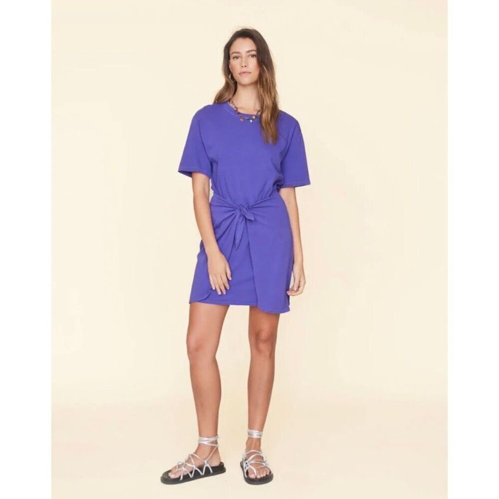 Xirena Emme Purple Tie Waist T-Shirt Dress Coastal Casual Summer Vacation Medium